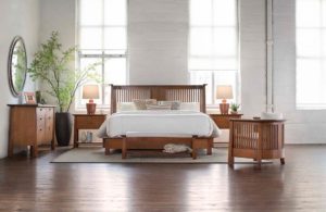 bedroom set with wooden night stands